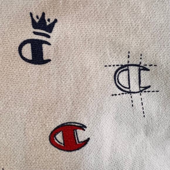 Champion Reverse Weave Logo Sweatshirt Cream Cotton Crewneck XL - Picture 9 of 12